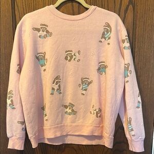 Vintage Pink Sweatshirt with Bear’s in aerobic workout gear oversized m